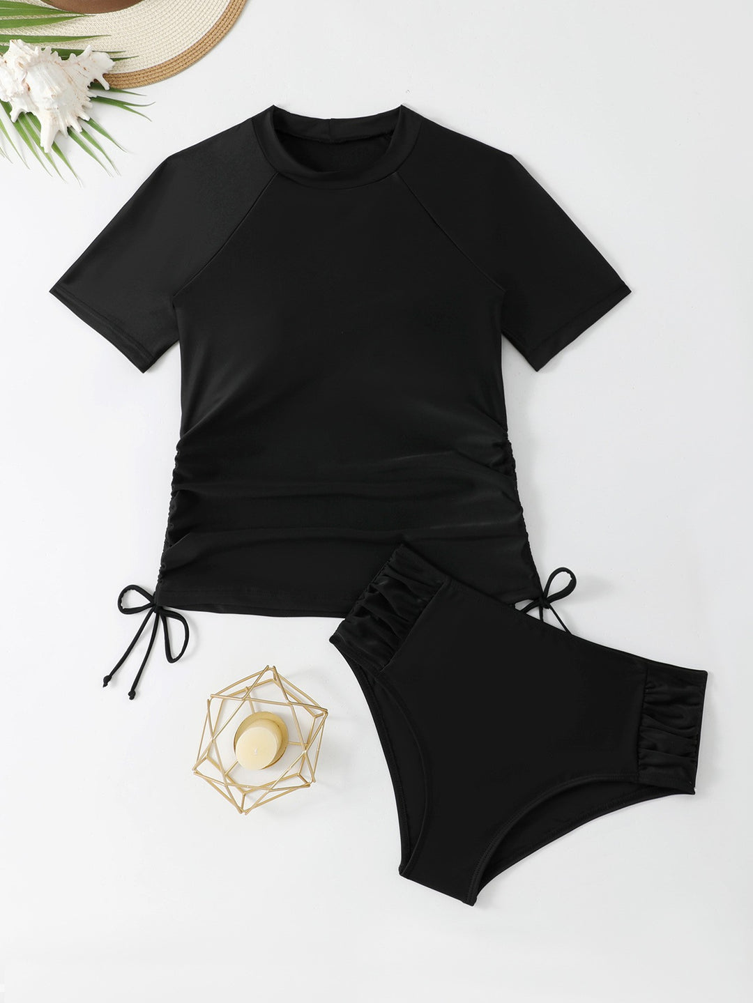 Damen Sportlicher Badeanzug mit stylischem Kurzarm-Top und komfortablen Hosen EB