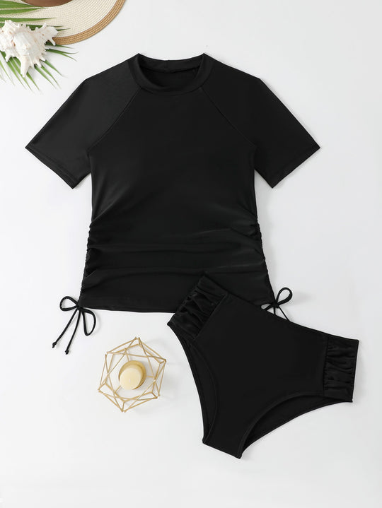 Damen Sportlicher Badeanzug mit stylischem Kurzarm-Top und komfortablen Hosen EB