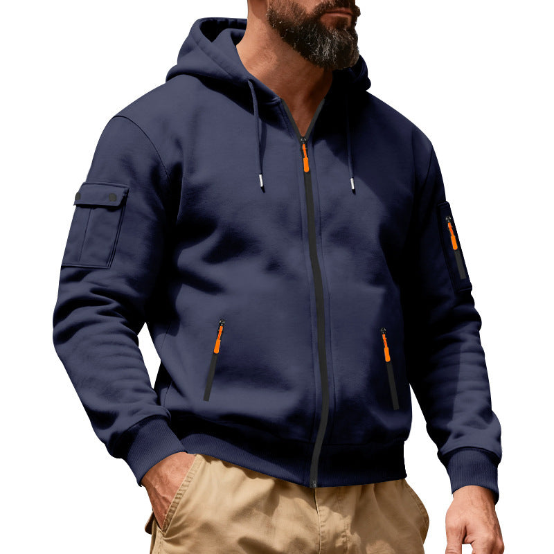 Herren nan Kapuzenjacke mit Vollreißverschluss, Utility-Taschen und gerippten Bündchen EB