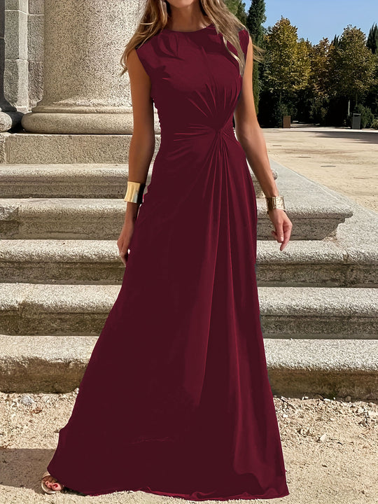 Damen Elegantes Maxikleid mit Raffungen und Rundhalsausschnitt EB