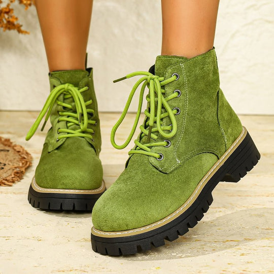 Damen nan Schnür-Stiefelette in Veloursoptik mit warmem Innenfutter, gepolstertem Schaft und robuster Profilsohle EB