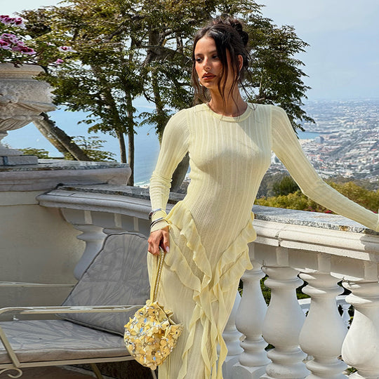 Damen Raffiniertes Langarmkleid mit Rüschendetails und bequemem Schnitt EB