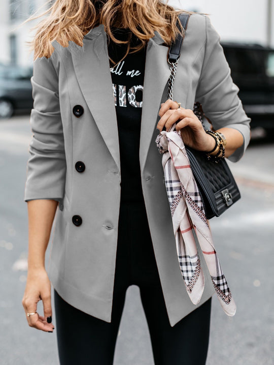Damen eleganter taillierter Blazer mit doppelter Knopfleiste EB