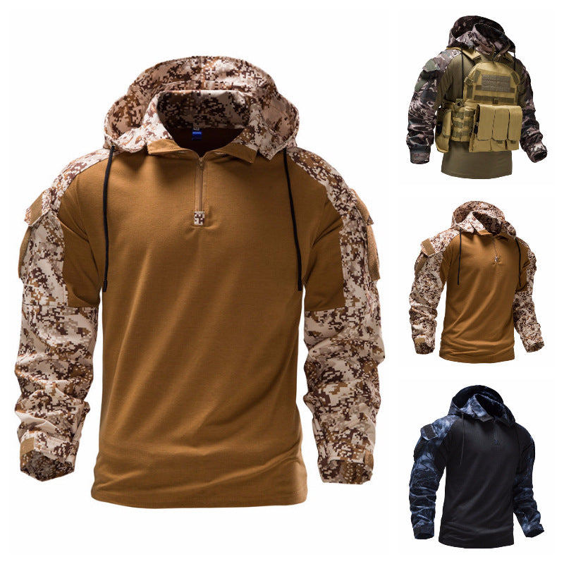 Herren taktisches Langarmshirt mit Kapuze und camouflierter Armgestaltung EB