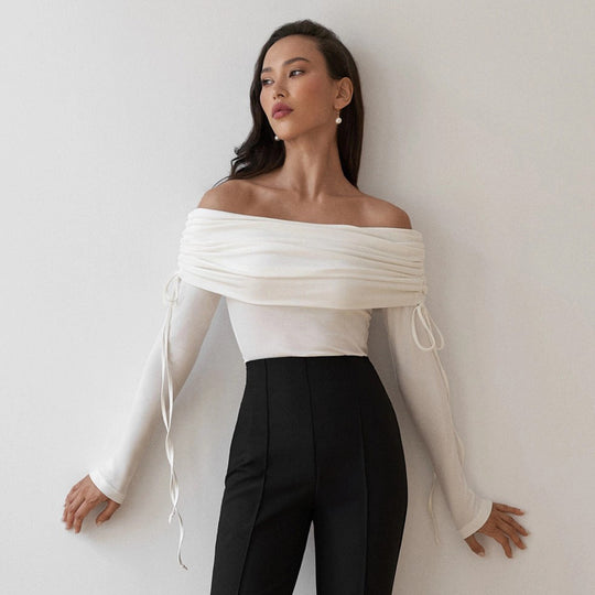 Damen Off-Shoulder Oberteil mit eleganter Raffung EB