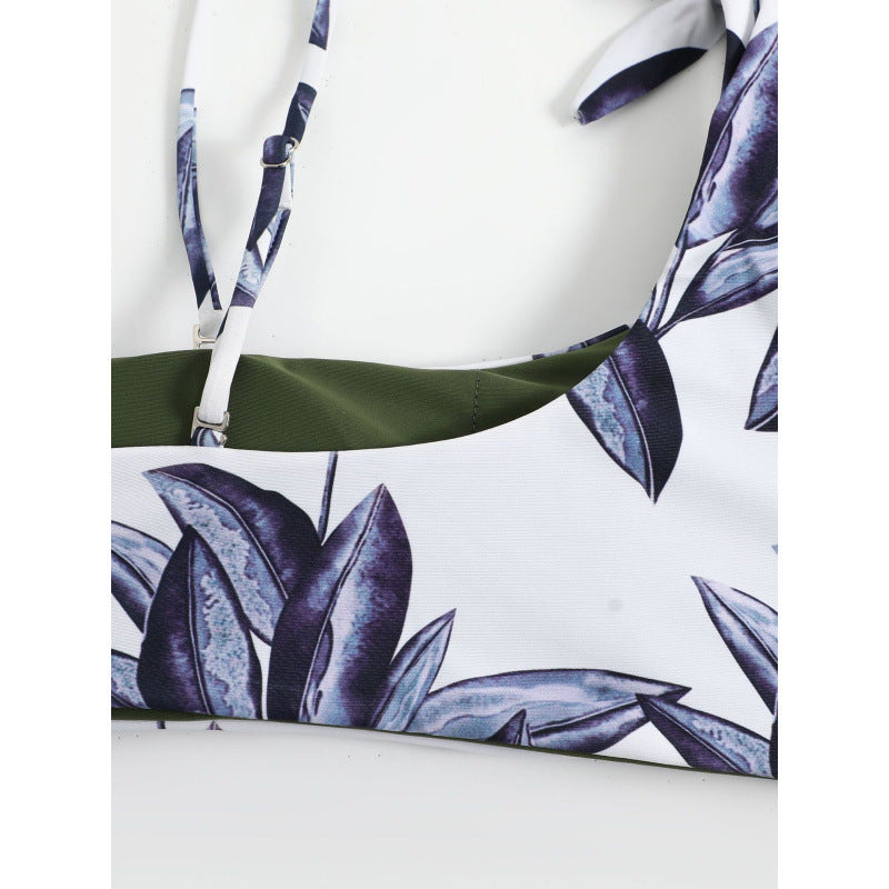 Damen Triangel-Bikini mit modischem Floral-Muster und einseitigem Träger EB