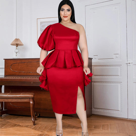 Damen Abendkleid mit asymmetrischem Volant und schwingendem Saum EB