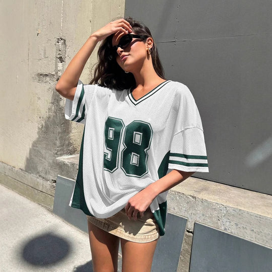Damen Sportliches Fußballtrikot mit luftiger Netzstruktur und V-Ausschnitt EB