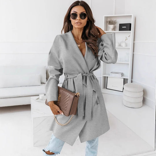 Damen Oversized Morgenmantel mit Gürtel und breiten Ärmeln EB