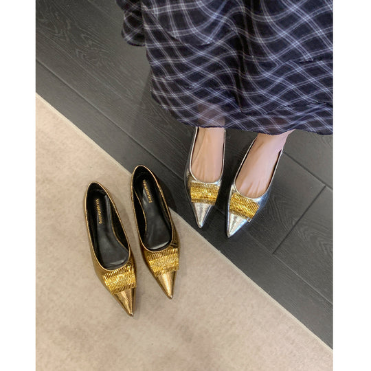 Damen elegante spitze Ballerinas mit dekorativem Metallakzent EB