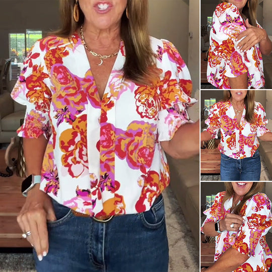 Damen Bluse mit floralem Design und voluminösen Ärmeln Heidi-Mode