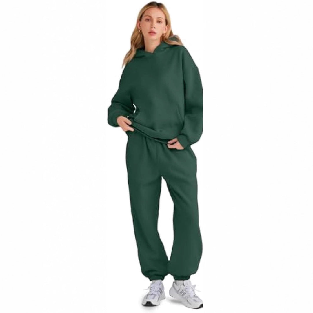 Damen Lässiges Hoodie-Jogging-Set aus French Terry mit Oversize-Kapuzenpullover und hochgeschnittener Jogginghose EB