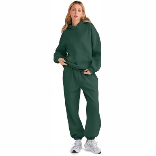 Damen Lässiges Hoodie-Jogging-Set aus French Terry mit Oversize-Kapuzenpullover und hochgeschnittener Jogginghose EB