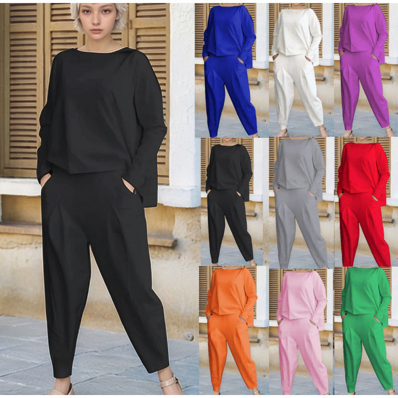 Damen Sportliches Sweat-Outfit mit elastischem Bund und geräumigen Taschen EB