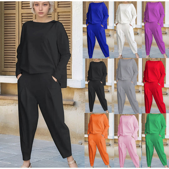 Damen Sportliches Sweat-Outfit mit elastischem Bund und geräumigen Taschen EB