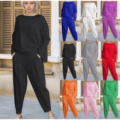 Damen Sportliches Sweat-Outfit mit elastischem Bund und geräumigen Taschen EB