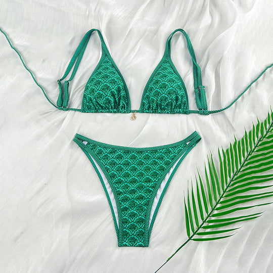 Damen Triangel-Bikini mit raffiniertem Muster EB