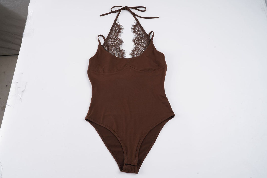Damen Badeanzug mit elegantem Spitzeneinsatz und halterförmigem Design EB
