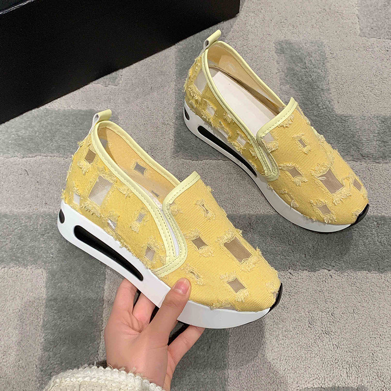 Damen Slip-On Sneakers mit atmungsaktiver Mesh-Oberfläche und elastischem Innenfutter EB