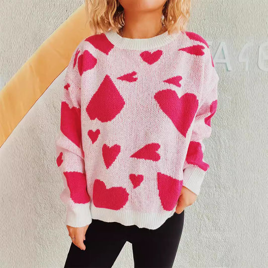 Damen oversized Pullover mit Herzmotiv EB