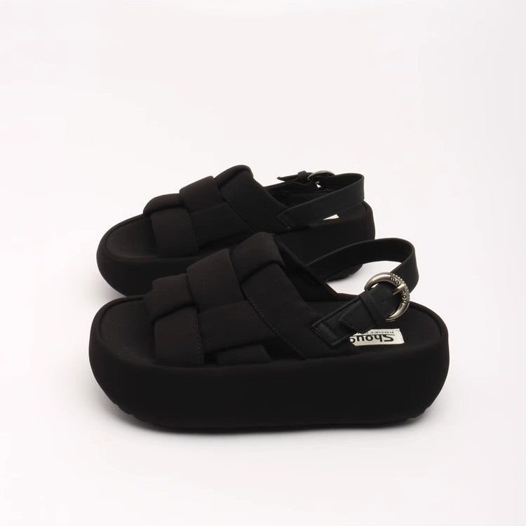 Damen modische Plateau-Sandalen mit elegantem Kreuzriemen und komfortablem Fußbett EB