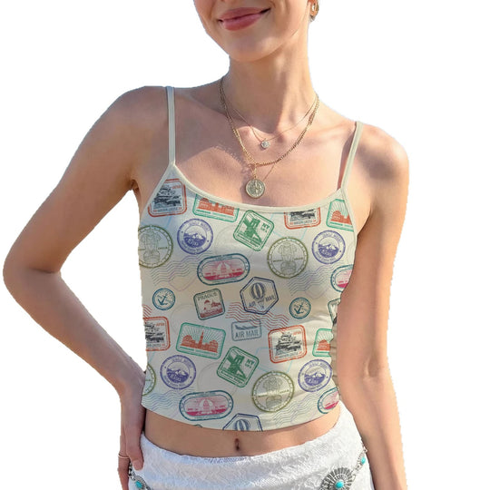 Damen Crop-Top mit kreativem Grafikdruck EB