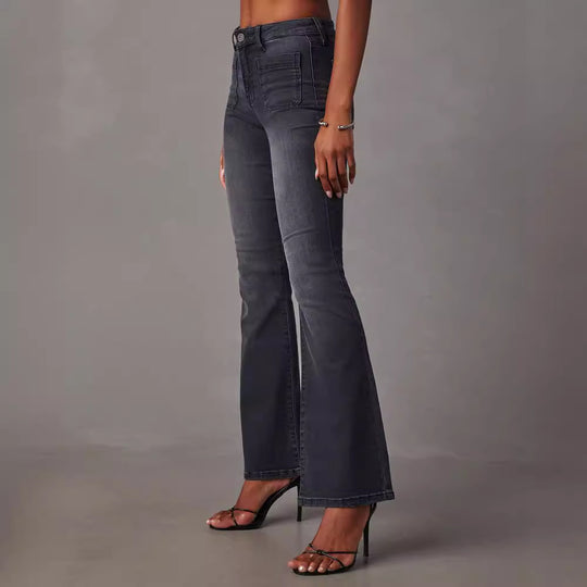 Damen Flared Jeans mit hochgeschnittenem Bund und moderner Waschung EB