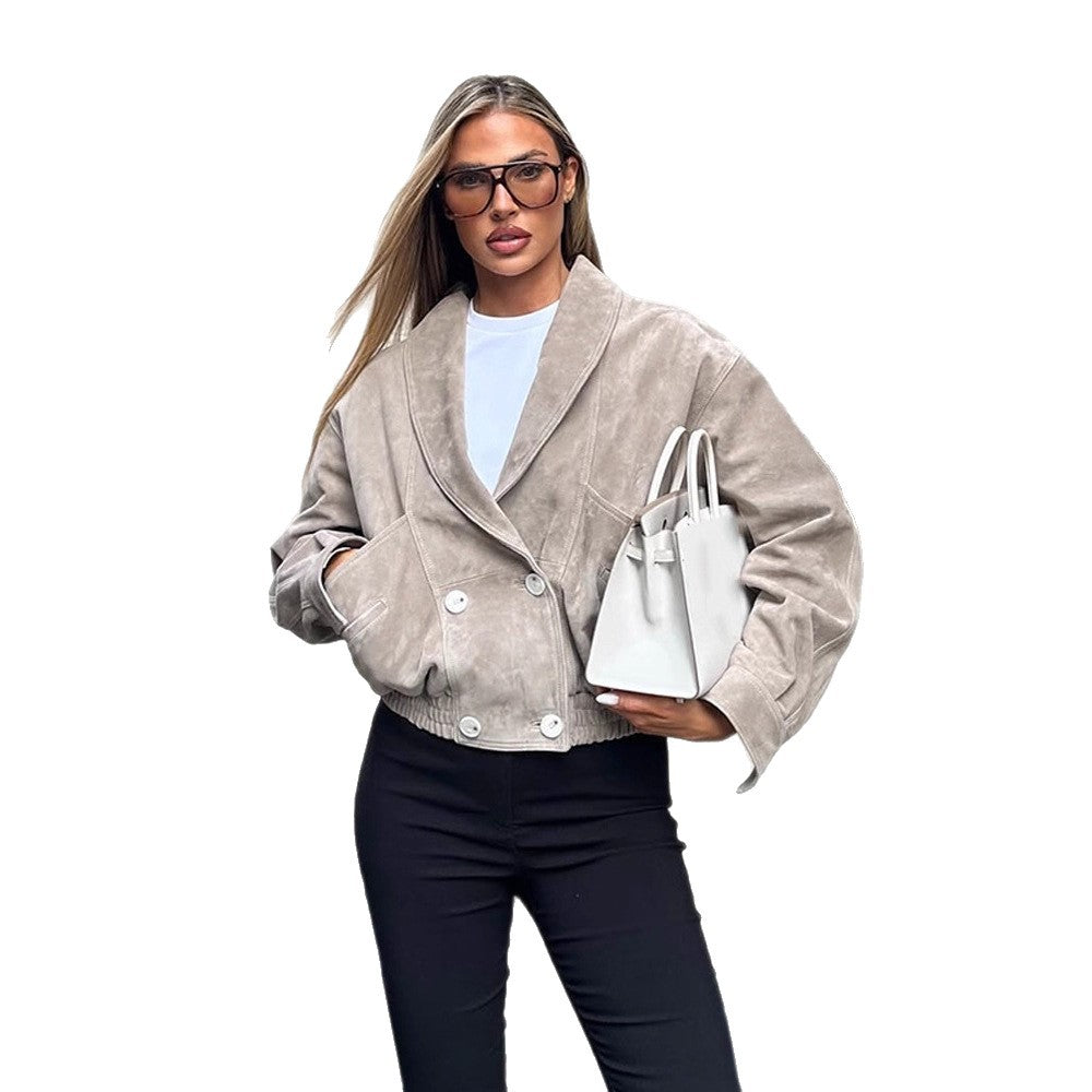 Damen elegante Kunstlederjacke mit tailliertem Schnitt EB
