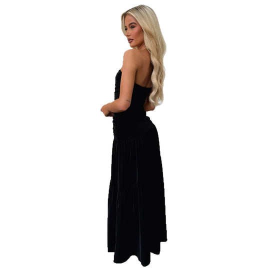 Damen romantisches Wickelkleid mit voluminösem Rock und gerafftem Oberteil EB