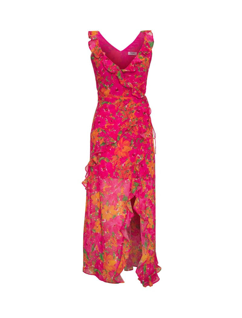 Damen Maxikleid mit asymmetrischem Saum und voluminösen Rüschen EB