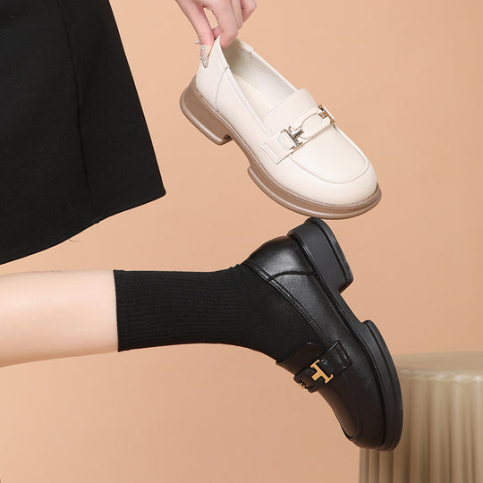 Damen Elegante Loafers mit modischer Schnallenverzierung und komfortablem Blockabsatz EB