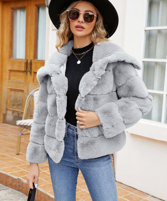 Damen Fleece-Puffjacke mit Kapuze EB