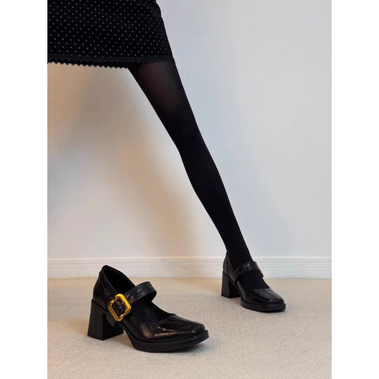 Damen Elegante Mary Jane Pumps mit komfortablem Blockabsatz und dekorativem Schnallenakzent EB