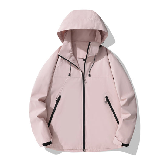Damen wasserabweisende Outdoor-Jacke mit verstellbarem Kapuzenkragen und funktionalen Reißverschlusstaschen EB