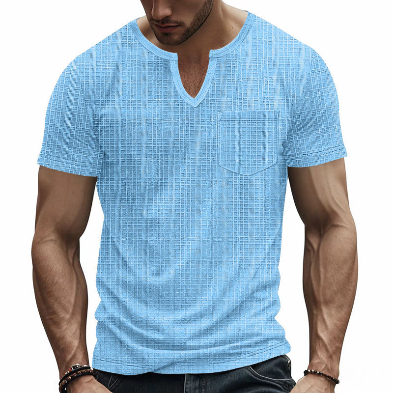 Herren Kurzarm V-Ausschnitt T-Shirt mit Brusttasche EB