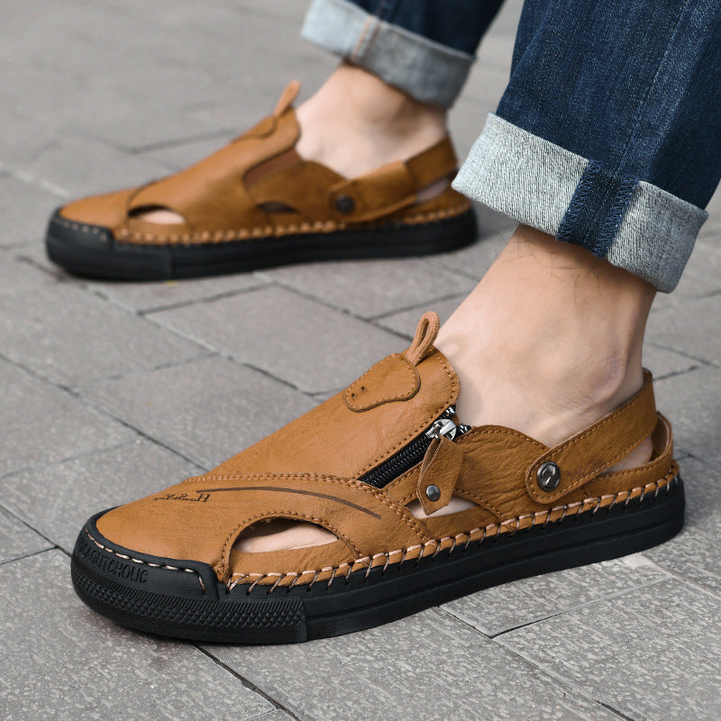 Herren Atmungsaktive und bequeme Leder-Sandalen mit verstellbarem Riemensystem EB