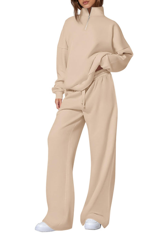 Damen nan oversized Jogginganzug mit Stehkragen halbem Reißverschluss und weitem Bein EB