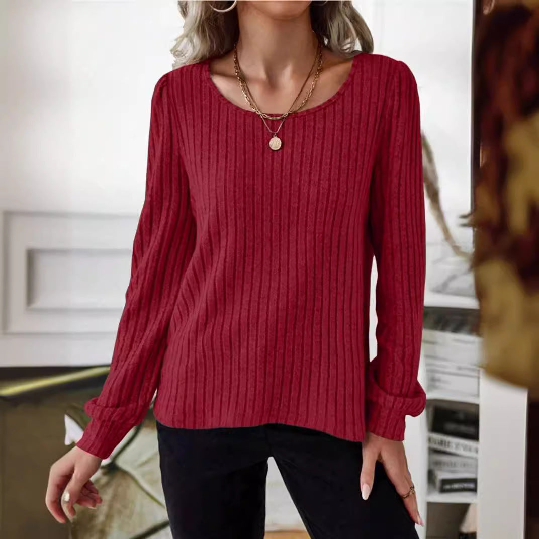 Damen Gestreifter Pullover mit Puffärmeln EB