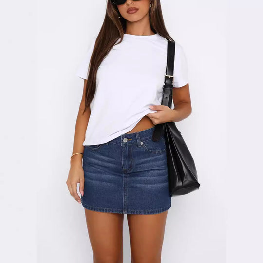 Damen Modische Denim Minirock im klassischen Schnitt EB