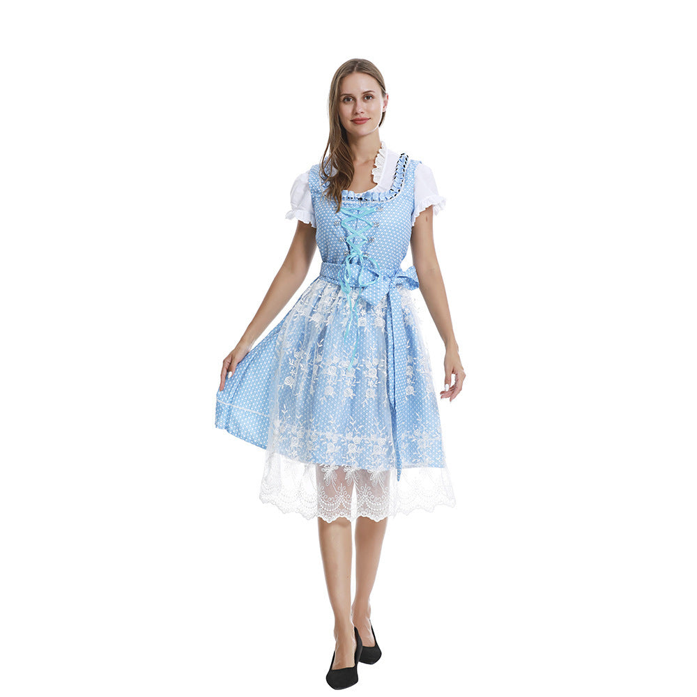 Damen nan romantisches Alpenkleid mit geschnürtem Mieder, Spitzeneinsatz und Taillenschärpe EB