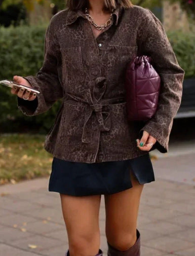Damen Leinenhemdjacke mit tailliertem Schnitt und Gürtel EB