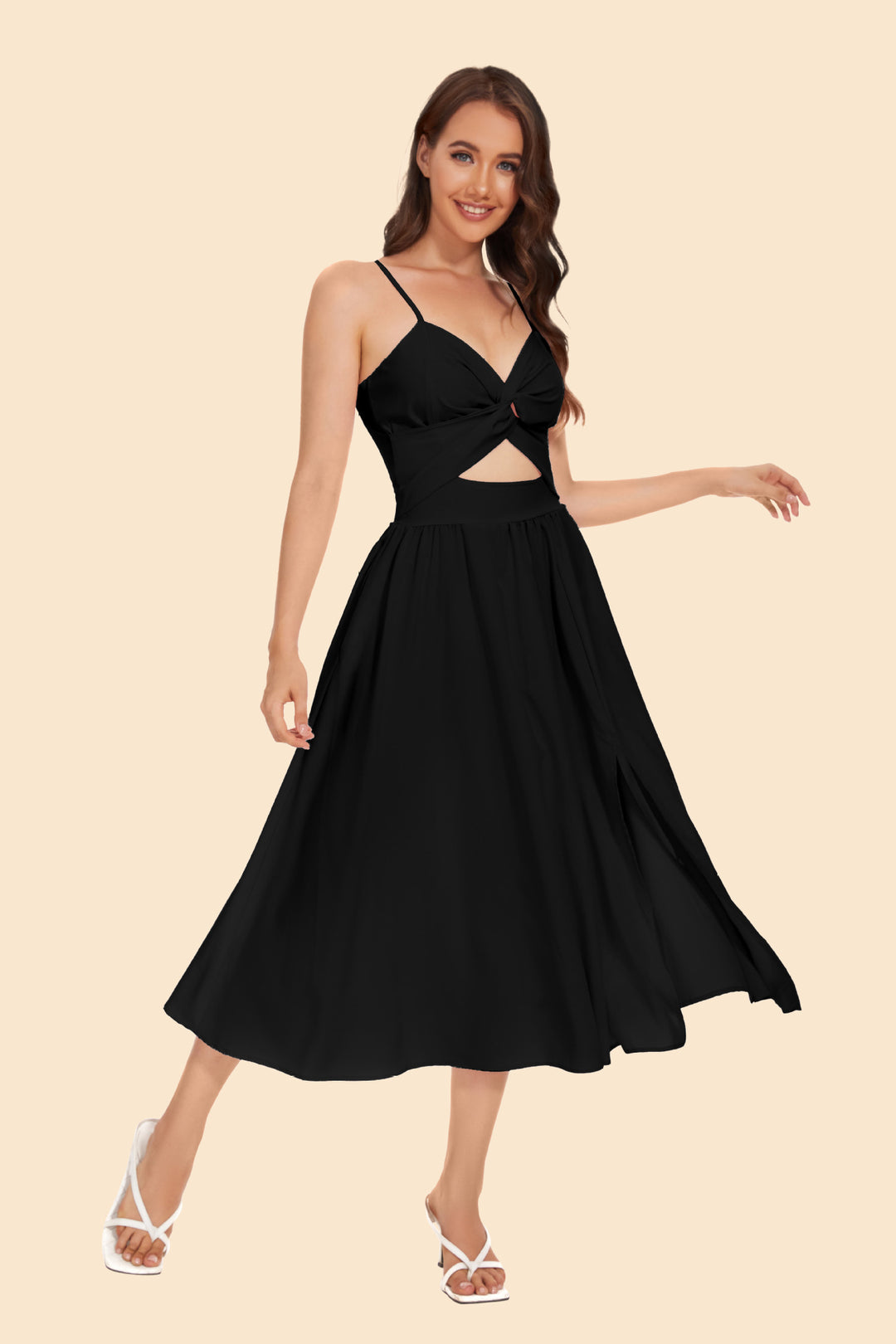 Damen Zweiteiler Ensemble mit elegantem knotenfreier Bluse und fließendem Rock mit Schlitz EB