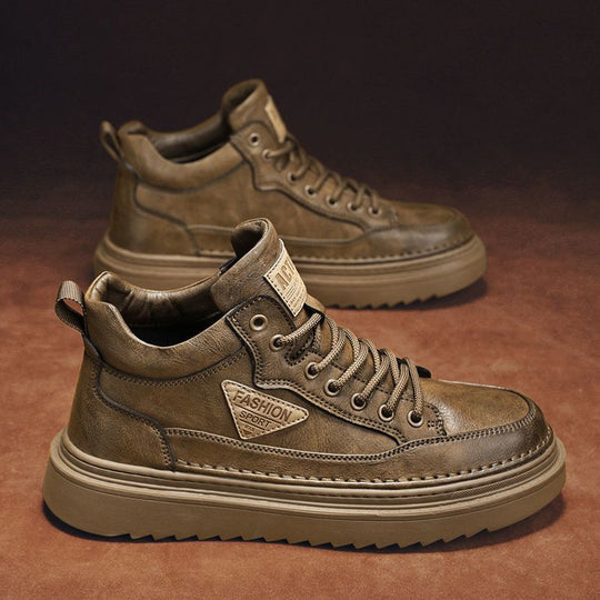 Damen Modische High-Top Sneakers mit robustem Lederobermaterial und gepolsterter Sohle EB
