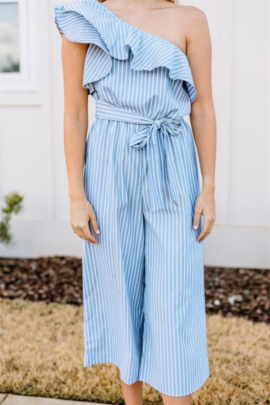 Damen Wickel-Jumpsuit mit asymmetrischem Träger und voluminösen Rüschen EB
