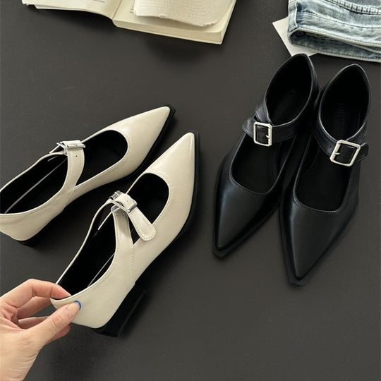 Damen  spitze Riemchenpumps mit verstellbarem Schnallenriemen und niedrigem Blockabsatz EB
