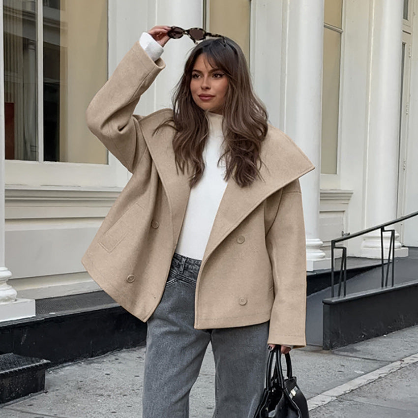 Damen Oversized Wolljacke mit breitem Revers EB