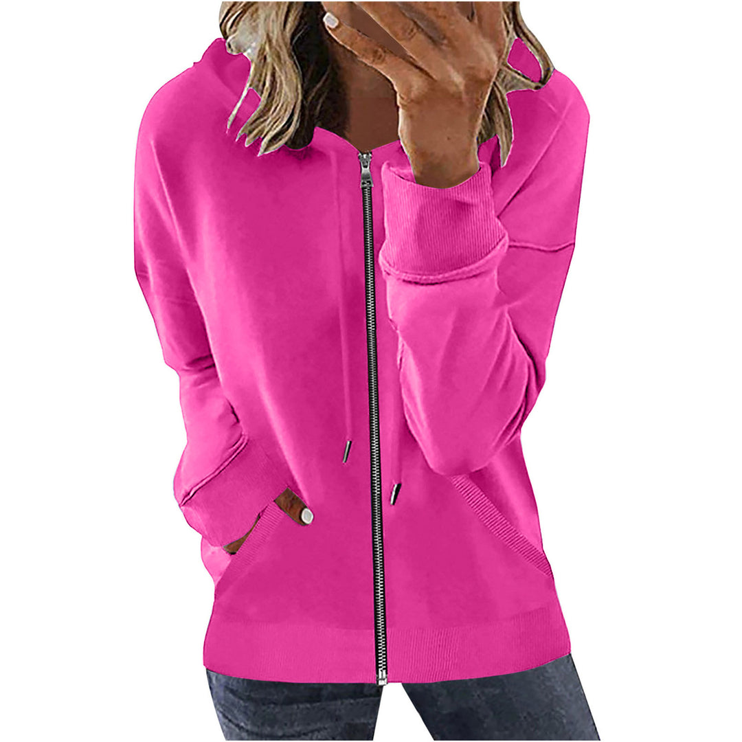 Damen nan Kapuzenjacke mit durchgehendem Reißverschluss, Kängurutaschen und elastischen Bündchen EB