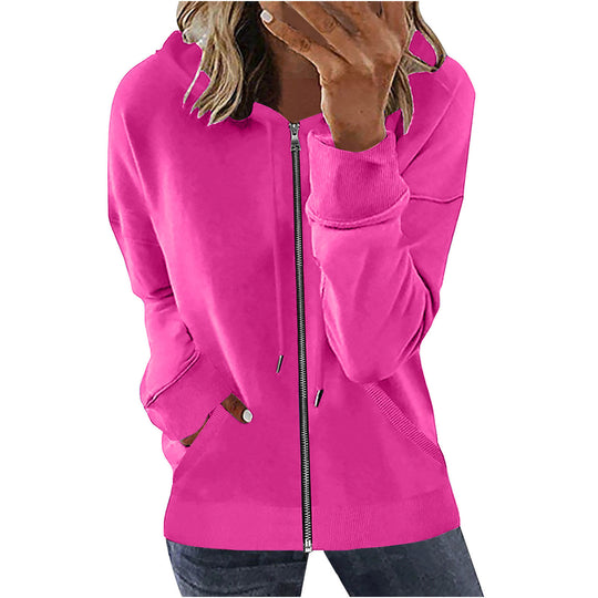 Damen nan Kapuzenjacke mit durchgehendem Reißverschluss, Kängurutaschen und elastischen Bündchen EB