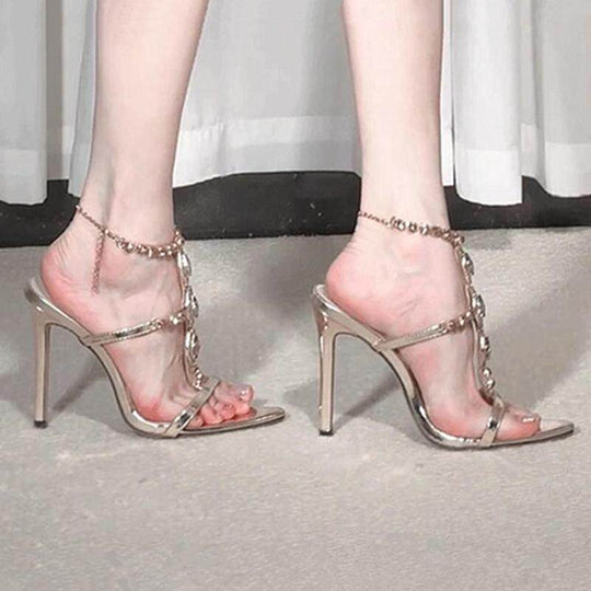 Damen Hochhackige Sandalen mit eleganten Kettenverzierungen EB