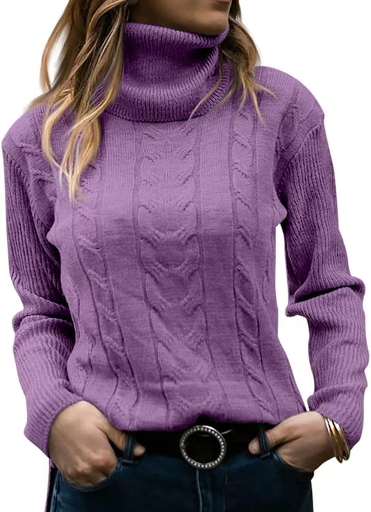 Damen Strickpullover mit Stehkragen und Zopfmuster EB
